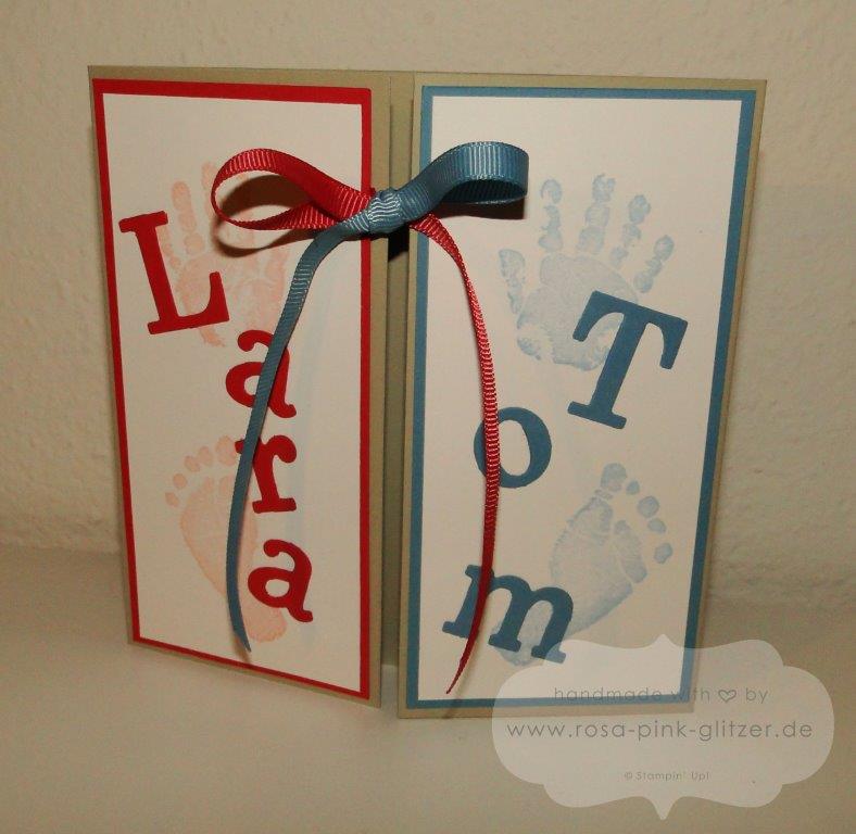 Stampin up Landshut - Babykarte Zwillinge Pärchen Lara Tom 1