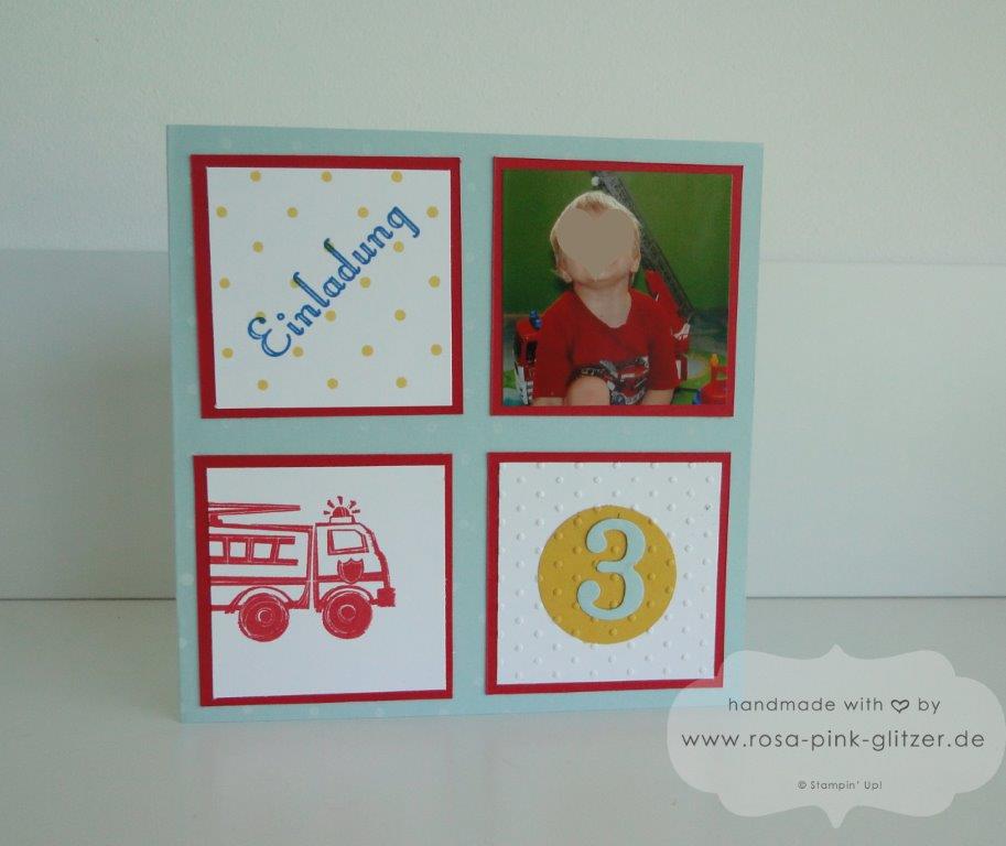 Stampin up Landshut - Einladung 3 Geburtstag Junge Feuerwehr Hero
